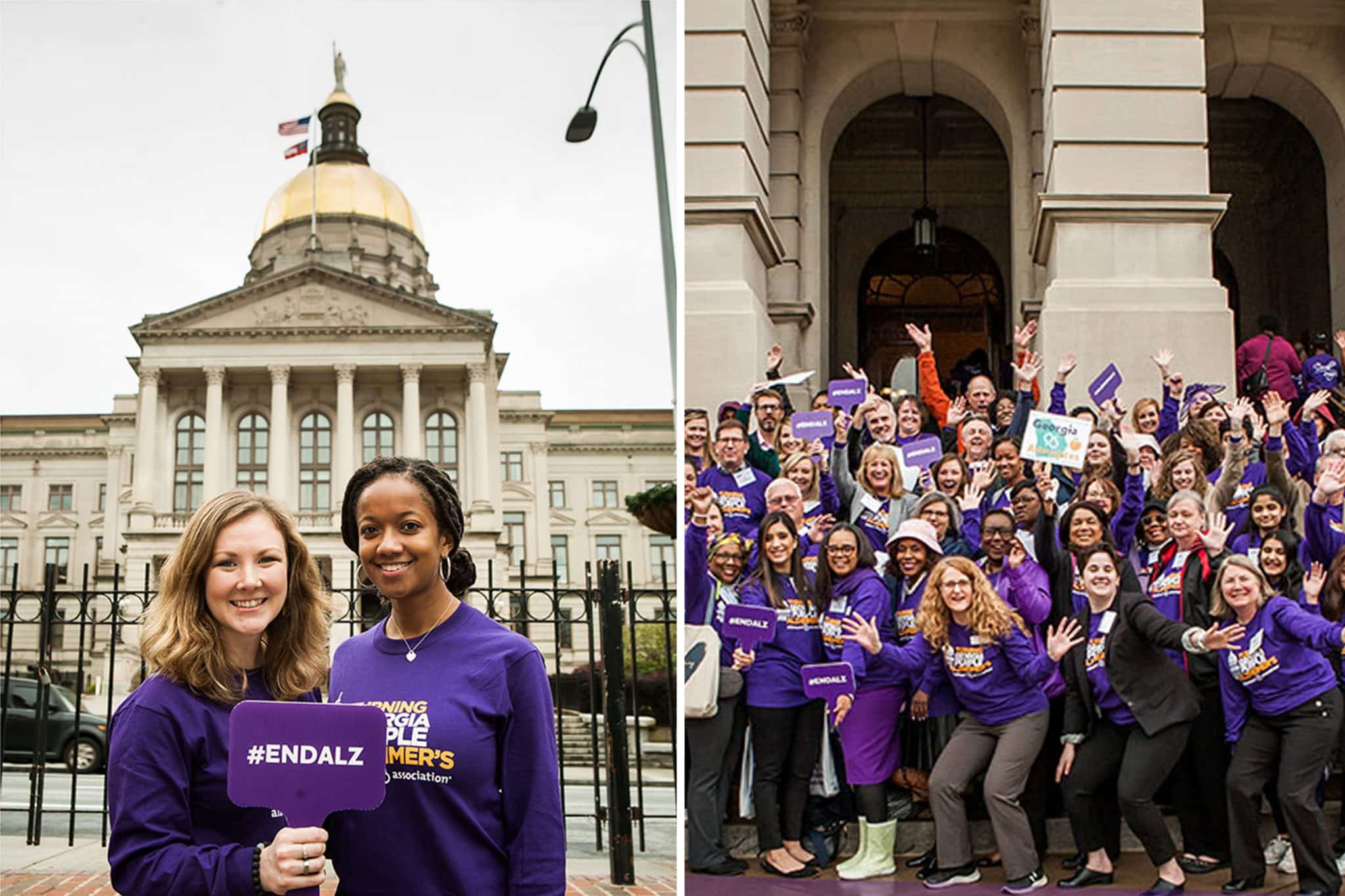 Alzheimer's Disease Advocates gather in front of the Georgia state Capitol on Alzheimer's Awareness Day